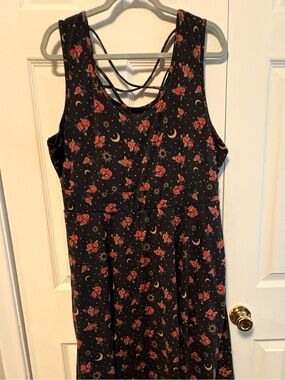 Hot Topic Black Floral & Moon Mini Dress with Strappy Back